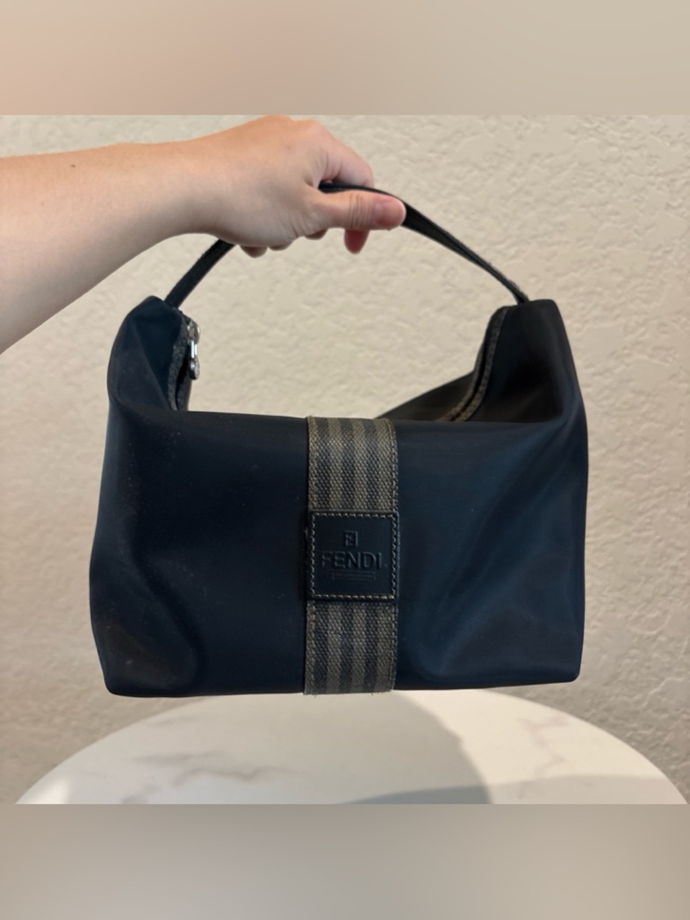 Fendi Mini Shoulder Bag in Black with Striped Webbing